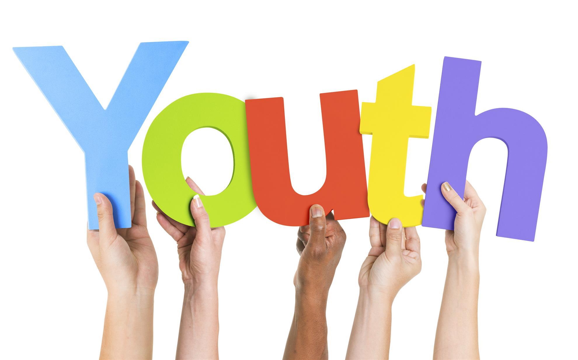 Set of hands holding up the word youth