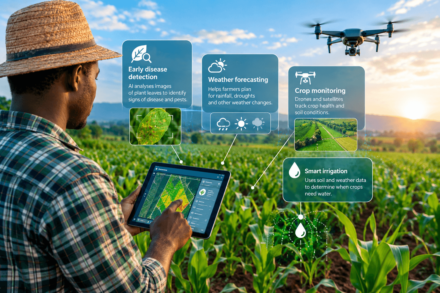 An African farmer using an AI powered equipment for his farm
